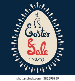 Easter sale text on egg. Vector illustration.