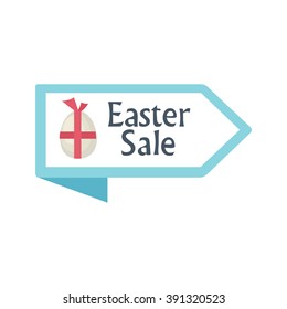 Easter sale vector label arrow icon with easter egg in flat style.Easter sale banner isolated on white background.Easter sale icon flat style.Easter sale label with easter egg icons for holiday design
