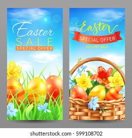 Easter sale vertical banners. Vector set. 