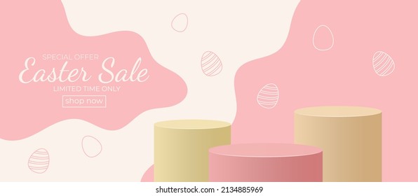 easter sale web banner design podiums trendy vector illustration. Easter sale background