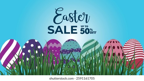 easter sale web banner design with 3d eggs,for seasonal shop discount advertisement