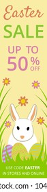 Easter sale web banner with easter eggs on yellow background