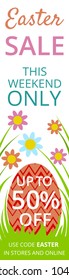 Easter sale web banner with easter eggs isolated on white
