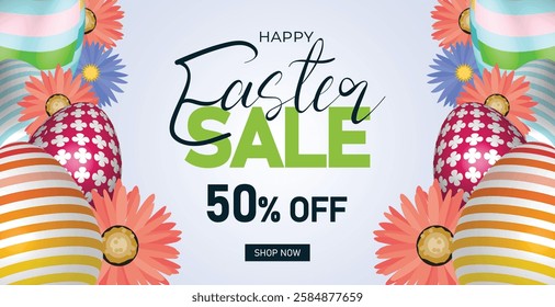 Easter Sale Web Banner, Spring Discount Promotion Design. Festive Easter Promotion, Social Media Post Template. Easter Discount Header, Bright Holiday Marketing Banner