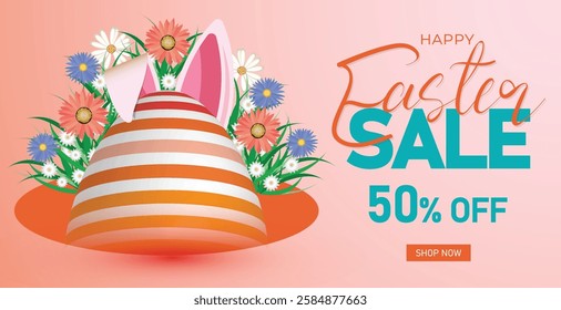 Easter Sale Web Banner, Spring Discount Promotion Design. Festive Easter Promotion, Social Media Post Template. Easter Discount Header, Bright Holiday Marketing Banner