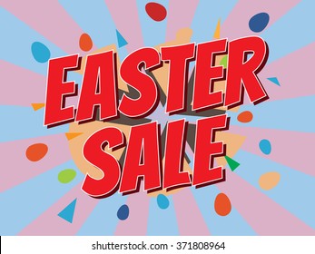 Easter sale, wording in comic speech bubble on burst background, EPS10 Vector Illustration
