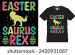 Easter saurus rex happy easter day bunny t-shirt design. Funny bunny easter cute rabbit vector graphic t shirt design. Best Easter Day t shirts design ready for print, apparel, poster, mug, pod
