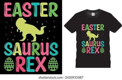 Ostersaurus rex Happy Ostertag Bunny T-Shirt Design. Hübsches, sonniges Ostersüßes Kaninchen, Vektorgrafik-T-Shirt-Design. Best Ostertag-T-Shirts Design bereit für Druck, Bekleidung, Plakat, Schlamm, Pod