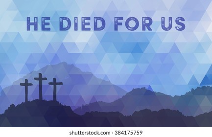 Easter scene with cross. Jesus Christ. Polygonal vector design.  