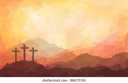 Easter scene with cross. Jesus Christ. Watercolor vector illustration  