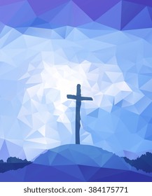 Easter scene with cross. Jesus Christ. Polygonal vector design.  