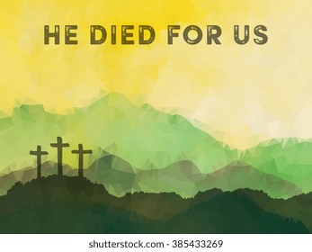Easter scene with cross. Jesus Christ. Polygonal vector design. 