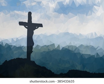 Easter scene with cross. Jesus Christ. Watercolor vector 