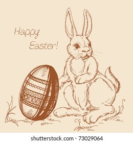 Easter scene, rabbit and decorated egg