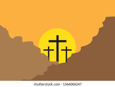 Easter scene with three cross on mountain vector