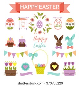 Easter scrapbook set - labels, icons and other decorative elements.
Modern flat and linear style. Nice pastel colors. 