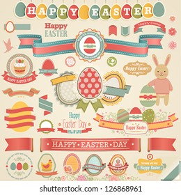 Easter scrapbook set - labels, ribbons and other elements. Vector illustration.