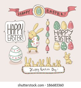 Easter scrapbook set - labels, ribbons and other elements. Vector illustration.