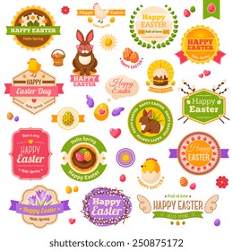 Easter scrapbook set with Labels, ribbons and holiday elements. Vector illustration.