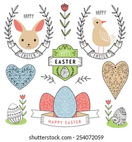 Easter scrapbook set - labels, ribbons and other elements. Vector illustration. 