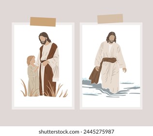 Easter Scripture posters, Jesus silhouettes, Christian vector illustration