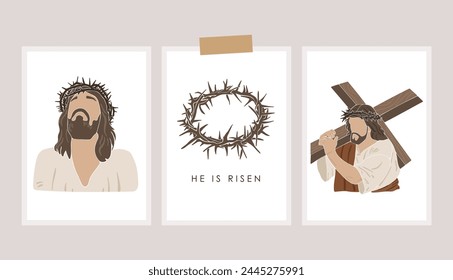 Easter Scripture posters, Jesus silhouettes, Christian vector illustration