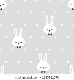 Easter seamless of baby rabbit bunny pattern on grey background vector illustration. Cute cartoon character for child.