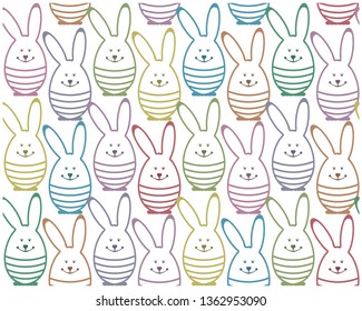 Easter seamless background with bunnies, eggs. Childish pattern for wallpaper. Vector illustration