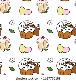 Easter seamless background with eggs and cakes