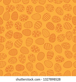 Easter seamless background with eggs. Gift card egg ornament, pattern. Spring season holidays.