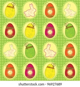 Easter seamless background with eggs and rabbits