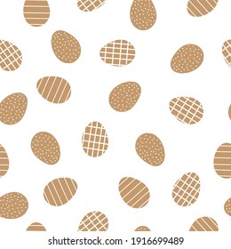 Easter seamless background with eggs. white background. beige eggs with a pattern . Gift card egg ornament, pattern. Spring holiday season.