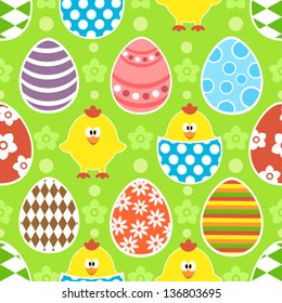 Easter seamless background with funny chickens