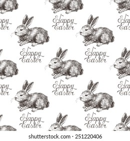Easter seamless background with hand drawn bunny