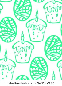 Easter seamless background pattern with hand dawn elements. Vector illustration.
