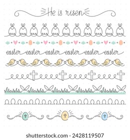 Easter seamless border collection, simple line, editable thickness, vector illustration 