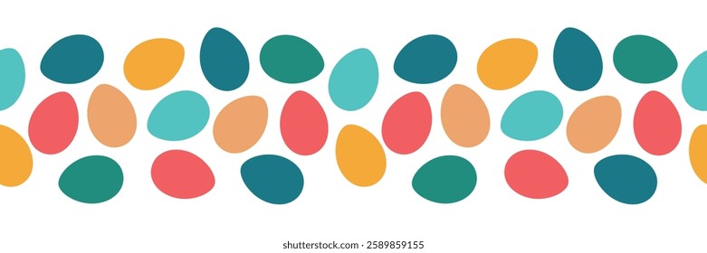 Easter seamless border. Colorful Easter eggs. Vector illustration for tableware design, banner, greeting card, background