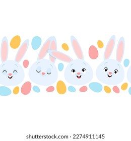 Easter seamless border with eggs and bunnies