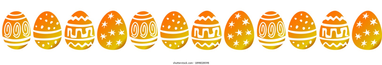 Easter Seamless border of golden eggs. Repeating ornament for Easter - sets of decorated golden eggs. Vector illustration.