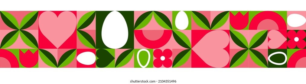 Easter seamless border. Modern geometric abstract pattern. Perfect for greeting card, poster, cover, print or postcard.