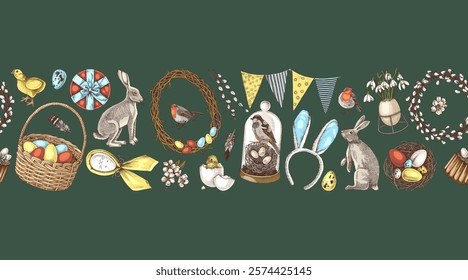 Easter seamless border vector illustration