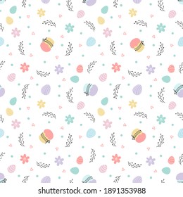 Easter seamless easter cake, eggs, willow, flowers. Hand-drawn vector illustration. Easter background for, textiles, postcards