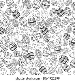 Easter Seamless with Hand Drawn Easter Eggs made in Dark Grey Color against White Background. Easter Holiday Print. Vector EPS 10 