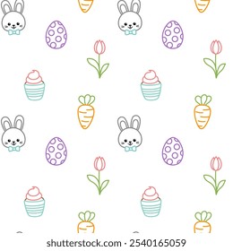 Easter seamless outline pattern. Line art style. Vector background. Isolated vector illustration eps 10
