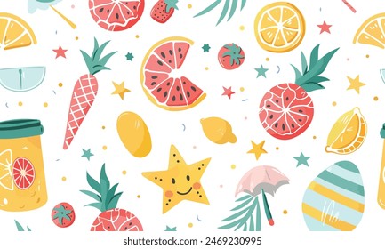  Easter seamless pattern background with fruits vector