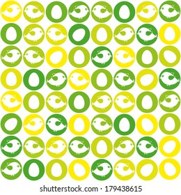  Easter seamless pattern with birds and eggs