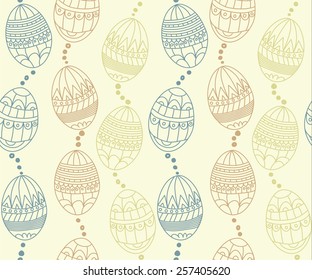 Easter seamless pattern with blue, brown, yellow eggs Vector illustration eps 10