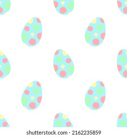 Easter seamless pattern of blue eggs in polka-dot on a transparent background. Vector hand-drawn illustration for spring holiday, print, wrapping paper, textile, child, scrapbook, clothing, children
