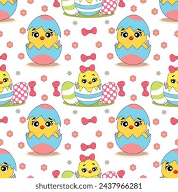 Patrón sin costuras de Pascua con conejos y pollos