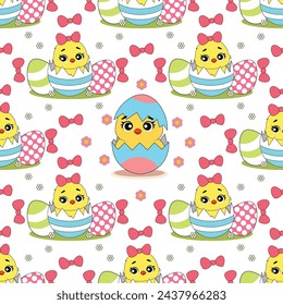 Easter seamless pattern with bunnies and chickens